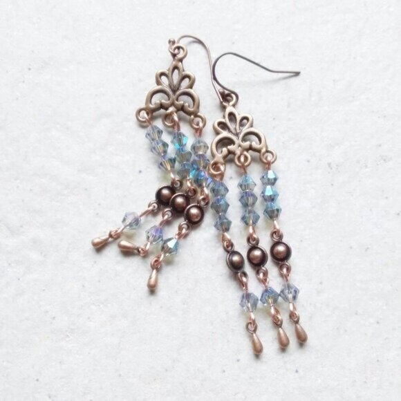 Sparkling Blue Chandelier Dangle Earrings! Enhance + Lean into Your Femininity - Picture 1 of 8